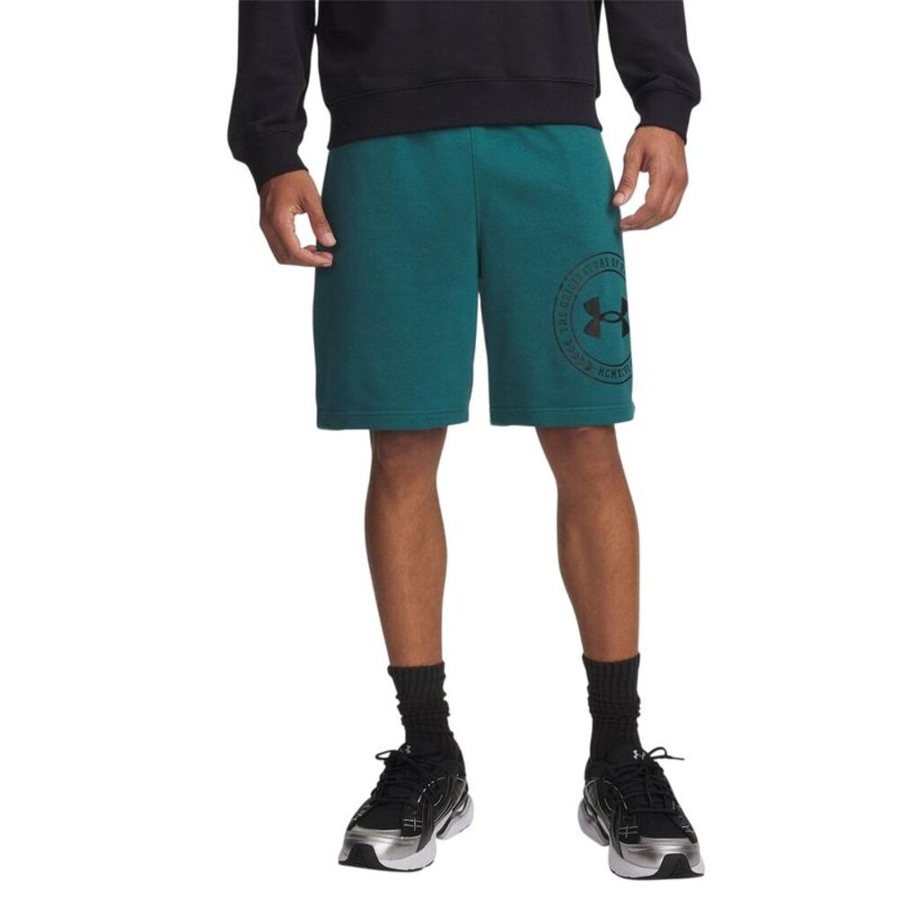 Under Armour Mens Rival Fleece Graphic Print Tapered Shorts / Green/Black
